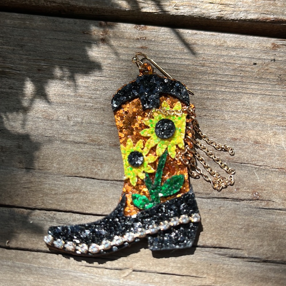 Glitter Sunflower Black Boot Earrings - Picture 6 of 11